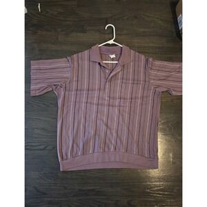Vintage Haband Casual Joe Short Sleeve  Shirt L Purple Stipe Elastic Waistband